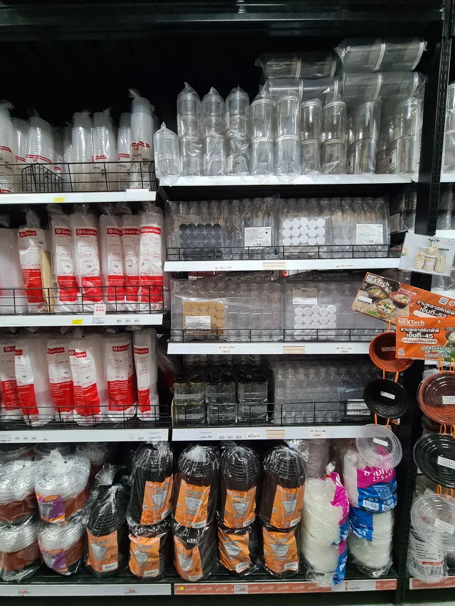 Clear cups, jars, bottles, bowls, and lids inside KK Baker Mall